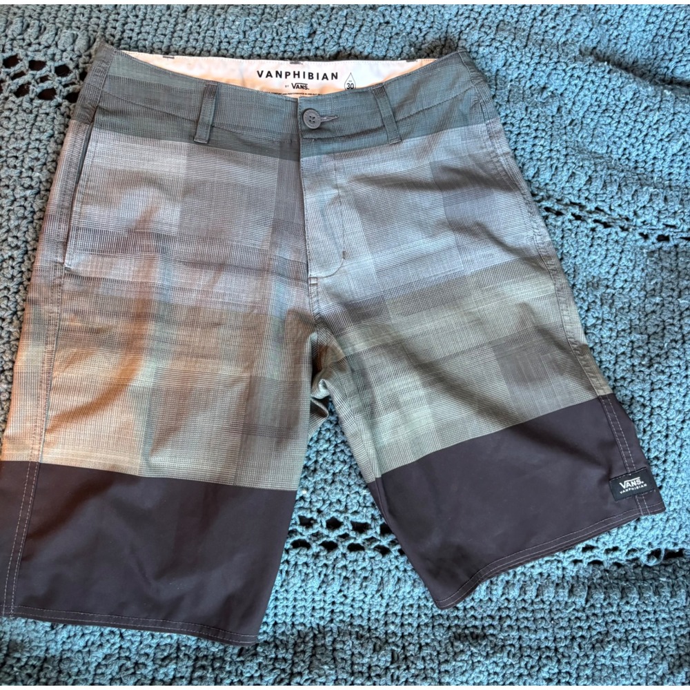 Vans Vanphibian Hybrid Shorts Mens 30 Grey Plaid Boardshorts VN0A4BJZPRM